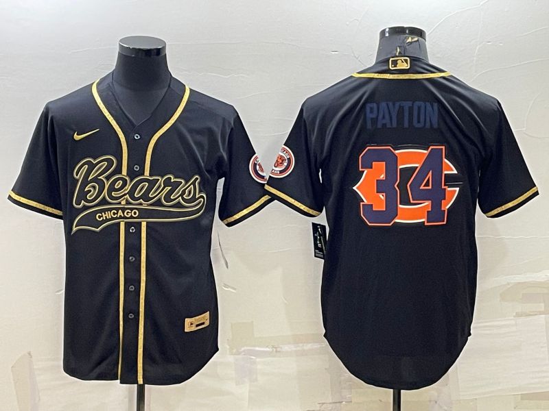 Men Chicago Bears #34 Payton Black Gold 2022 Nike Co branded NFL Jersey